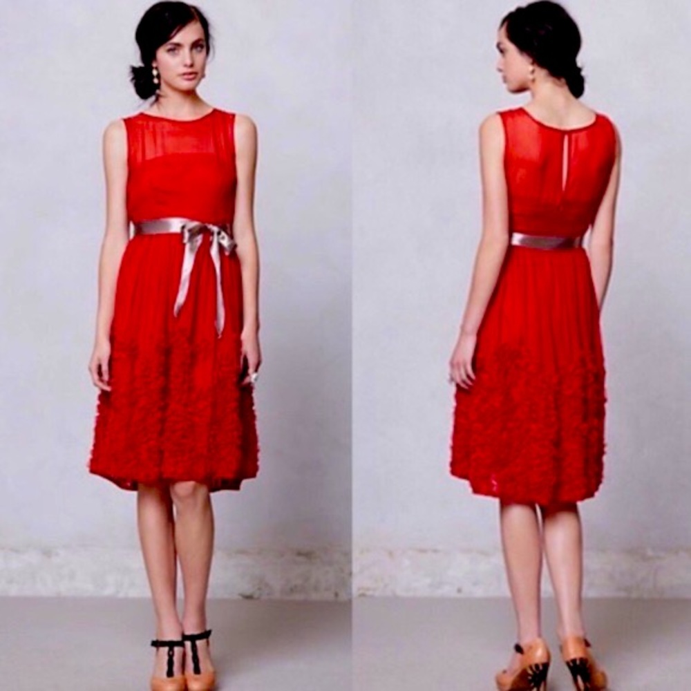 Anthropologie ‘Tiny’ Red Silk Ruffle Caridad Dress- 4